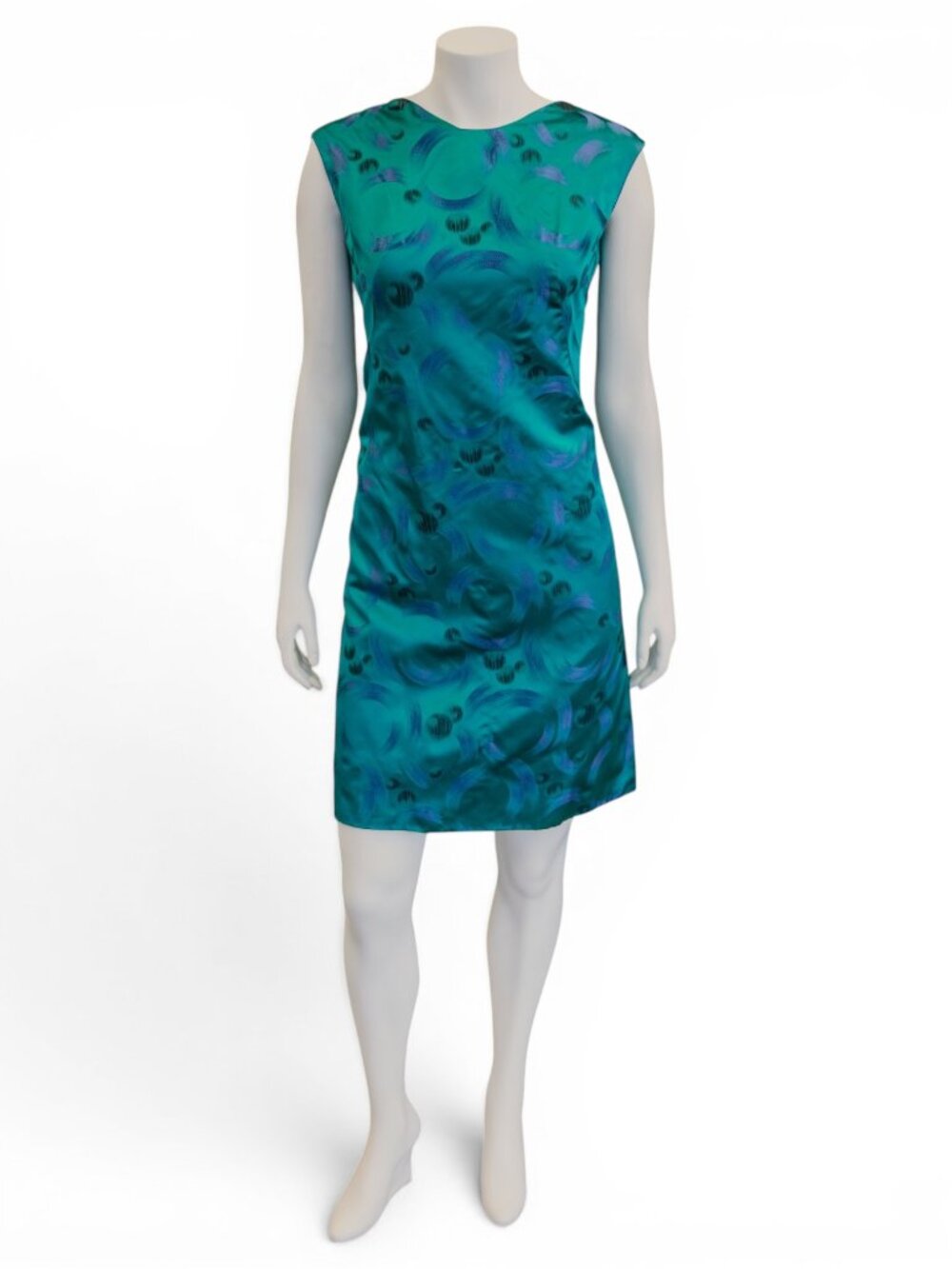 1960s Teal Satin Mod Shift Dress | Psychedelic Space Age Mini Cocktail Dress